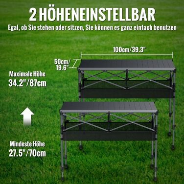 Зручний складаний туристичний стіл Garllen для пікніка та відпочинку на природі, 82x40 см, 2 рівня висоти (44/70 см), сталевий, з сумкою