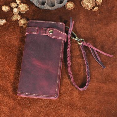 Le'aokuu Men's Genuine Leather Wallet Organizer Double Checkbook Bifold Wallet Pattern Business Money Clip 3377