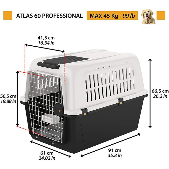 Переноска для собак Ferplast ATLAS 50, сіра, 55,5 x 81 x 59,5 см (розміри зовнішні: 91 x 61 x 68 см)