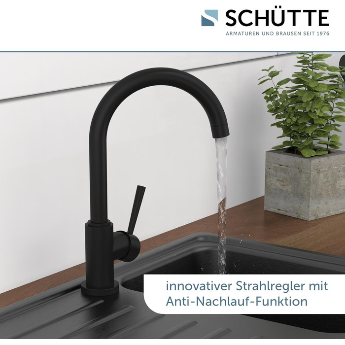 Кран кухонний SCHÜTTE Cornwall, 360° поворотний, чорний, з однорідним змішувачем для раковини