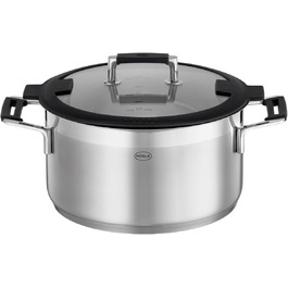Каструля RÖSLE SILENCE PRO 24 см, універсальна, нержавіюча сталь 18/10, скляна кришка, індукційна, з внутрішньою шкалою, для плити, срібляста/чорна