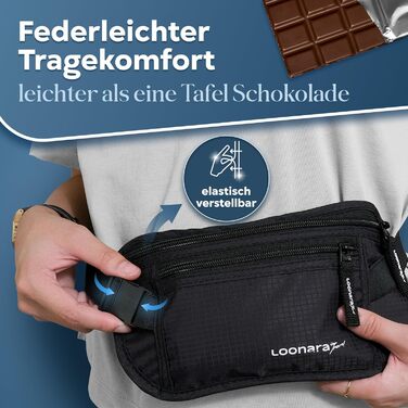 Чоловіча/жіноча поясна сумка з RFID захистом (водостійка) - поясний ремінь для безпечних подорожей. Підходить для спорту, бігу та подорожей (чорна)