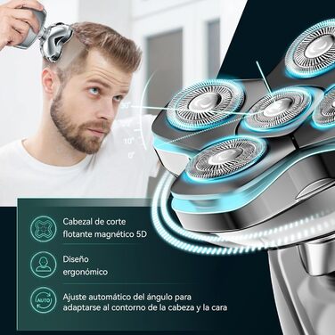 Електричний чоловічий бритва Kensen 3-в-1, IPX6, водонепроникний, для гоління голови з 5D-головками, тример для волосся та носа, для мокрого та сухого гоління, зарядка USB-C