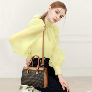 Стильна жіноча сумка-шопер Kurgool з двоколірної шкіри, трендовий дизайн, верхня ручка - кавово-коричнева