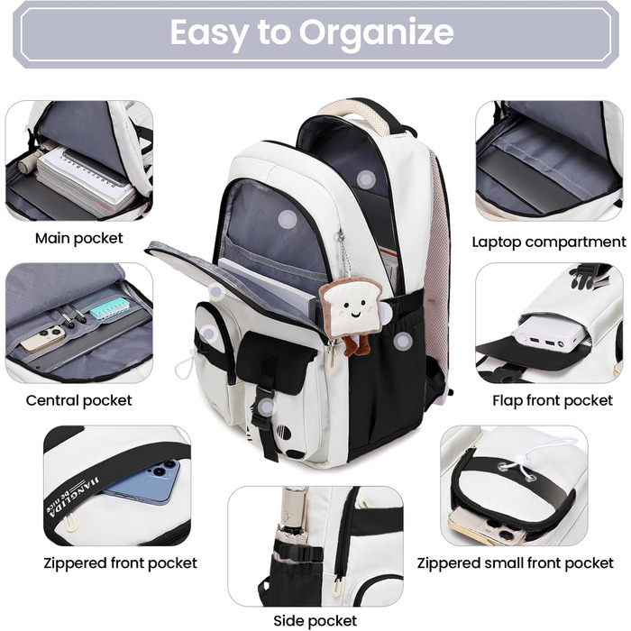 Шкільний рюкзак для дівчаток - водонепроникний, легкий, стильний, з великою місткістю, для 3-9 класів, фіолетово-чорний колір