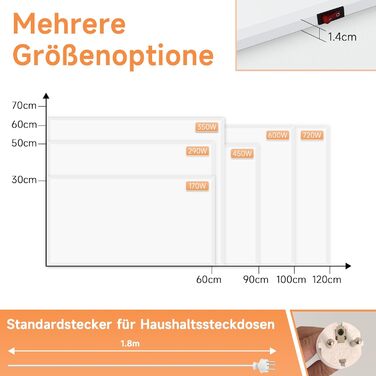 Інфрачервовий нагрівач Mursche 290W - електричний настінний обігрівач з механічним вимикачем та захистом від перегріву
