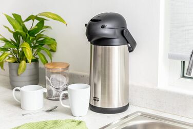 Emsa 637301600 President Insulated Pump Carafe | Capacity: 3 Liters | 12 hours hot | Detachable pump head | Integrated carrying handle | Stainless steel/Black