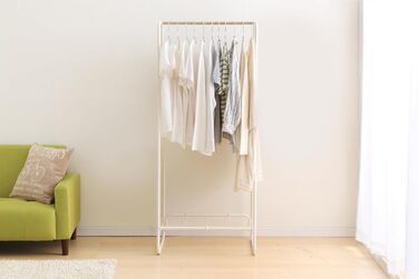 Iris Ohyama Stylish Clothes Rack, Ladder, Includes Hooks, Robust Frame, Non-Slip, For Bedroom, Studio, Closet, Space-Saving, Clothes Drying Rack, Easy Assembly, PI-O150 (White, Chopped Metal Shelf)