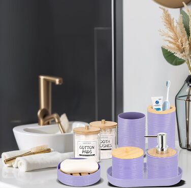 Набір для ванної кімнати IMAVO, 26 предметів: душовий завіс, килимок, смітник, піднос, дозатор мила, мильниця, тримач для зубних щіток, стакан для зубних щіток (фіолетовий, 11 предметів)