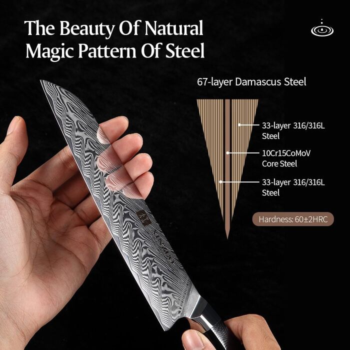 Ніж кухарський XINZUO Damaststahl Kiritsuke 21.5 см, професійний, з ручкою G10 та магнітною піхвою, серія Feng