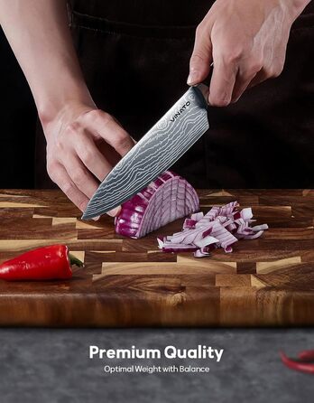 VINATO 14-Piece Knife Block Set with Sharpener - Damascus Pattern Kitchen Knife Set (Matte Black)