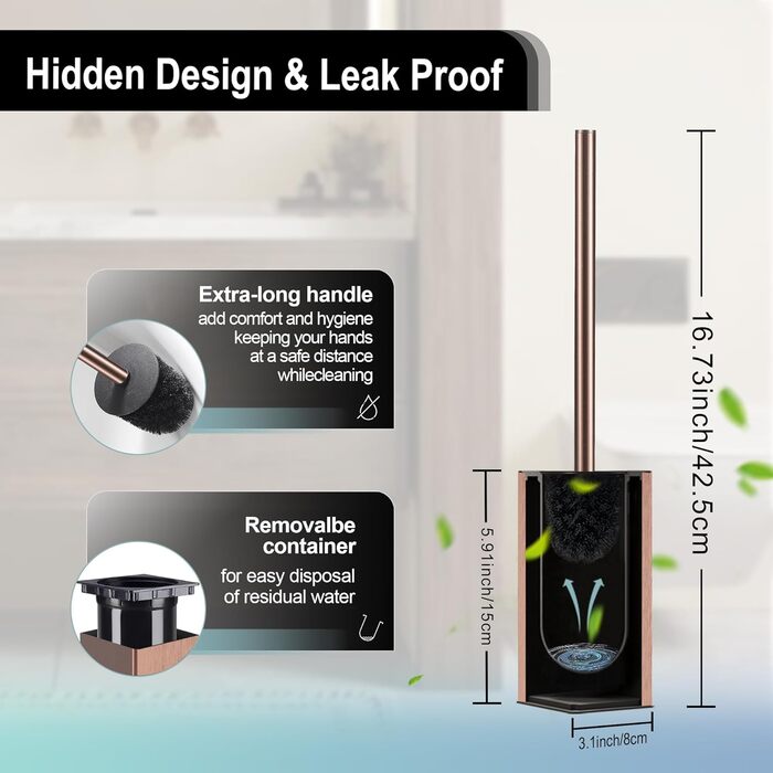 Настінна щітка для туалету DAZI з кріпленням без свердління, нержавіюча сталь, сучасний дизайн, знімний внутрішній стаканчик, золотий/рожевий золотий колір