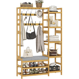 VIAGDO Wardrobe with Shoe Bench, Clothes Rack with 5 Storage Shelves, Wardrobe with Shoe Shelf, 10 Double Hooks, Entryway Wardrobe for Hallway and Bedroom 104x33x175 cm (104 x 33 x 175 cm)