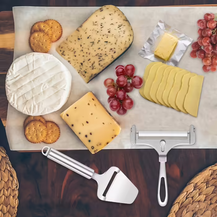 Stainless Steel Cheese Slicer Set and Cheese Slicer for Soft, Semi-Hard, Hard Cheese Kitchen Tool 2-Piece Set