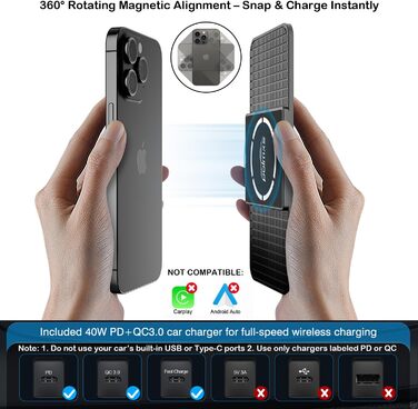 Автомобільне зарядне пристрій MagSafe Pad Polmxs: Швидка зарядка 15W, бездротова зарядка, 40W адаптер, кабель 30см, сумісність з iPhone 17/16/15/14/13/12