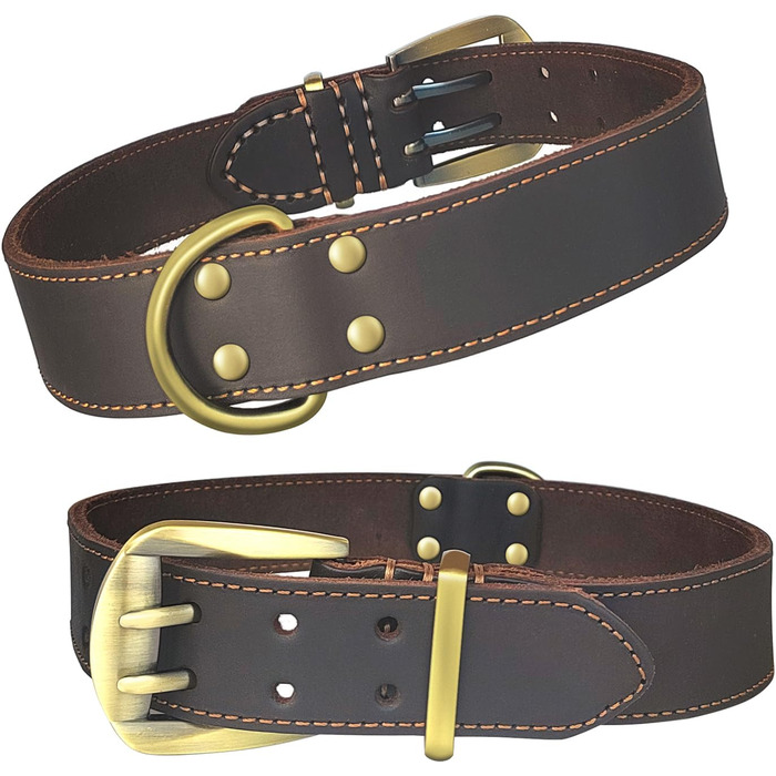 Нашийник для собак з натуральної шкіри, великих порід, XXL - міцний нашийник з латунною застібкою та D-подібним кільцем