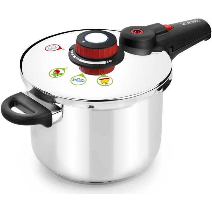 Швидкоготуючий скоровар Monix Selecta 9 л з системою вибору продуктів і автоматичним замком, нержавіюча сталь 18/12, сірий, 24 см