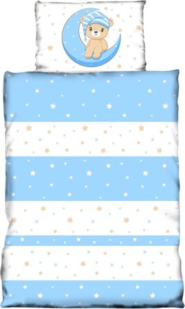 Дитяча постільна білизна One-Home Kinder для малюків 100x135 см + 40x60 см, ведмедики, зірки, місяць, блакитна мікрофібра