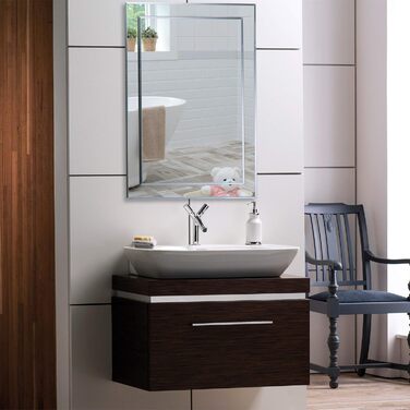 Сучасний прямокутний дзеркало для ванної кімнати, 50x40 см, з закругленими краями, настінний, 2 шари скла