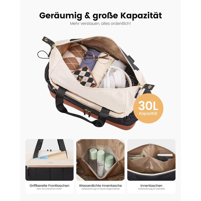 Сумка-валіза LOVEVOOK для жінок, легка, клінічна/лікарняна сумка, дорожня сумка-мішок, валіза ручної поклажі, спортивна сумка з відділенням для взуття (бежевий+світло-зелений+оливковий, M-30L)