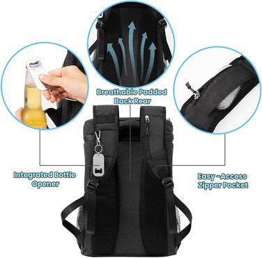 Рюкзак-холодильник PENGDA 30L - ізольований рюкзак для пікніка, кемпінгу, BBQ та подорожей. Чорний.