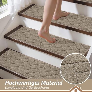 Килимки на сходи BEQHAUSE, 4 шт, 22x70 см, бежеві, антиковзкі, для дітей та літніх людей, машинне прання, TPE основа