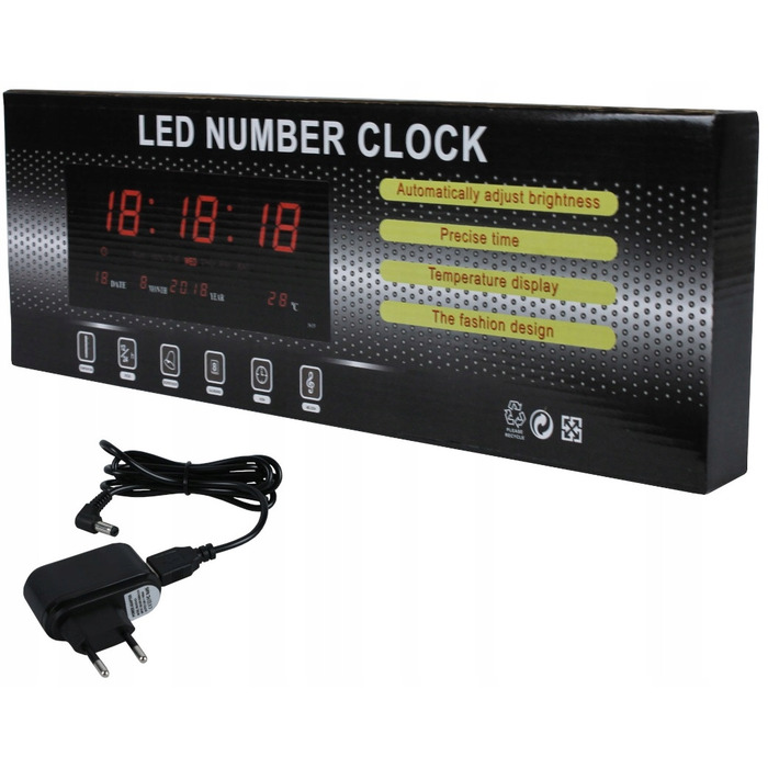 Настінний світлодіодний годинник LED, чорний, червоні цифри, 36 см