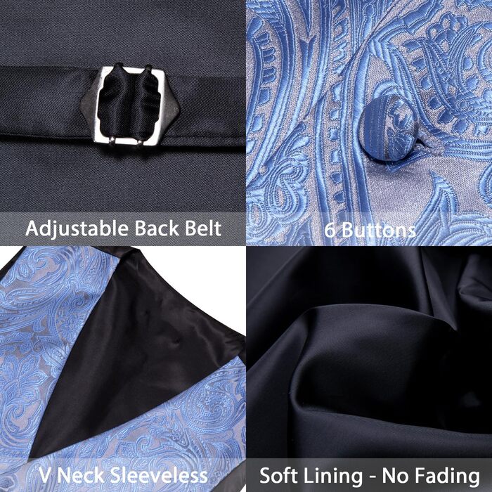 Костюмний жилет Barry.Wang чоловічий, 5-ти частинний комплект з краваткою та нагрудником, блакитний з чорним квітковим візерунком, Jacquard, шовк, 3XL