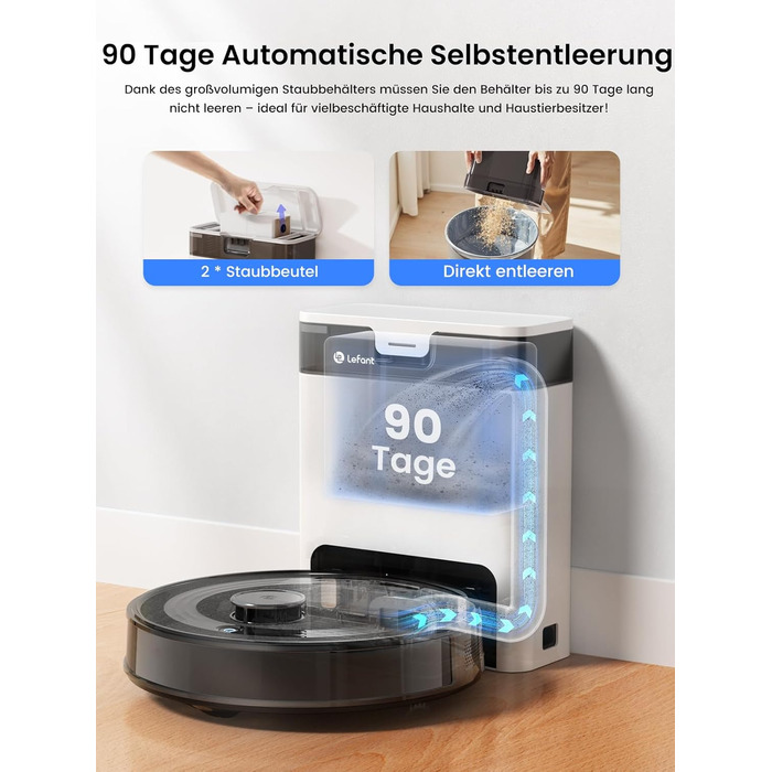 Робот-пилосос LEFANT M1 Pro: з картографією, функцією миття, 5500Pa, для тварин, керування через додаток/Alexa, білий/чорний