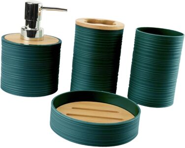 Набір аксесуарів для ванної кімнати Perfk (4 шт.): дозатор мила, тримач для зубних щіток, склянки для ополіскувача, декор для ванної кімнати, зелений (темно-зелений)