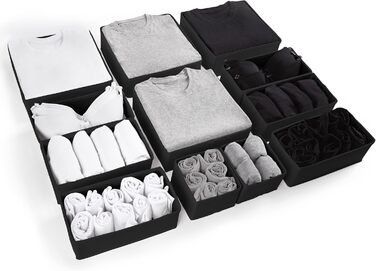 Large Drawer Organization System 12-Piece Set of White Boxes Storage Organizer Drawer Closet Organizer Storage Box Closet Organizer (Black, 4=28x28x10cm, 6=28x14x10cm, 2=14x14x10cm)