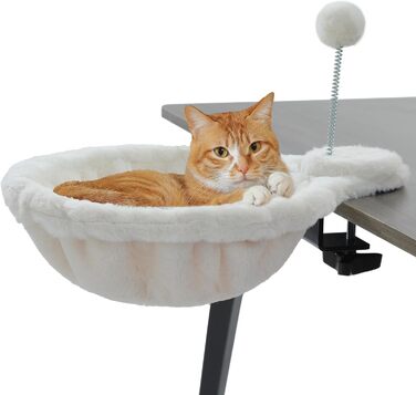 Кішечка PAWZ Road: зручне ліжко-гамак для котів з інтерактивним м'ячиком, 360° обертання, стійка, до 22.5 кг (Бежевий, Кругле)