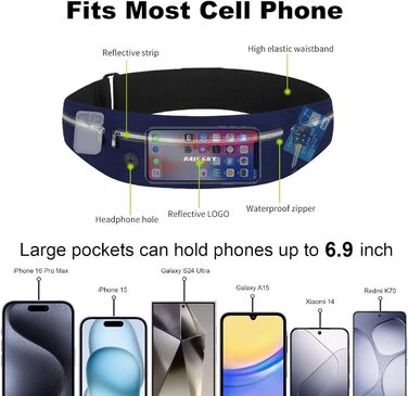 Сумка на пояс Haissky для бігу та спорту: зручна та компактна, до 6.9 дюймів, чорний/морський блакитний