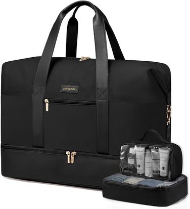 Спортивна сумка LOVEVOOK для подорожей: велика дорожня сумка-мішок 60L з відділенням для взуття (45x36x20cm, чорний)