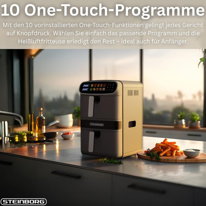 Фритюрниця Steinborg® Heißluft XXL 12 літрів з подвійною камерою, 6+6 літрів, для смаження, запікання, сушіння та грилю без олії