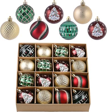 Набір новорічних кулічок Valery Madelyn, 16 шт, 6 см, червоно-зелено-золотий, з подарунковою упаковкою