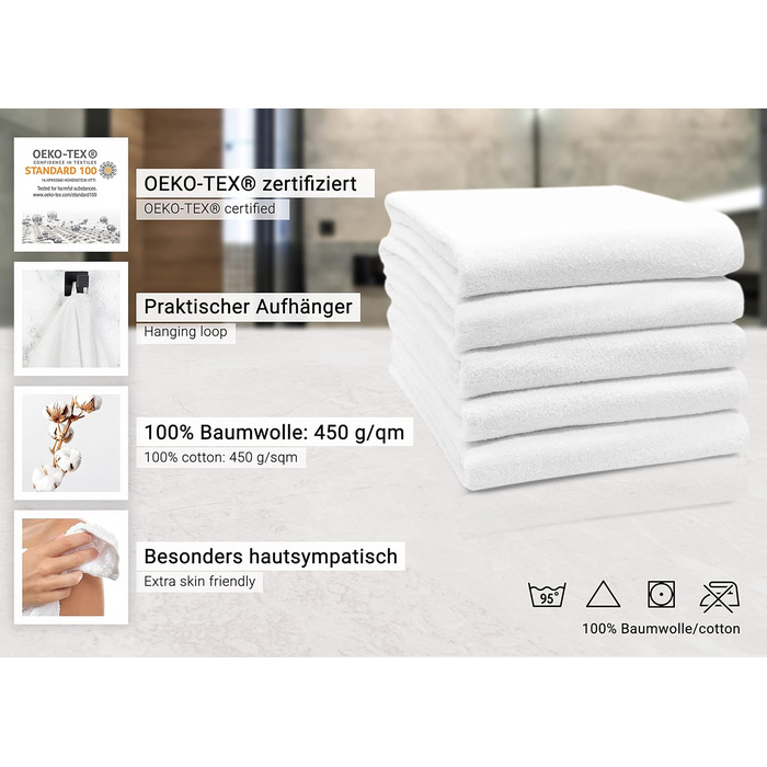 ZOLLNER 5-Piece Bath Towel Set, Bath Towels, 100x150 cm, Cotton, White 100 x 150 cm