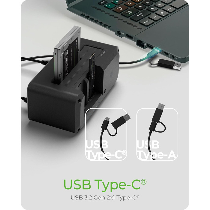 ICY BOX Док-станція для HDD/SSD USB 3.2 Gen 2 (10 Gbit/s) - Клонування жорстких дисків, підтримка 2.5' та 3.5' SATA, M.2 NVMe