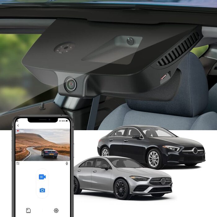 Відеореєстратор Fitcamx 4K для Mercedes-Benz A-Class (W176, W177) та CLA (C117, C118) 2012-2023, 2160P UHD WiFi, Plug&Play, 64GB карта