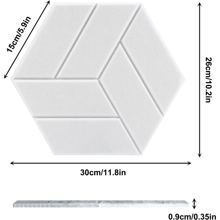 Набір самоклеючих акустичних панелей гексагон 12 шт, звукопоглинаючий акустичний поролон для студії, офісу та геймерської кімнати (30x26x0.9 см), білий