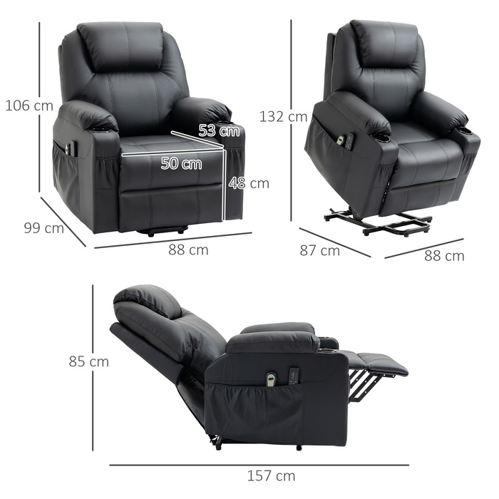 HOMCOM Electric Recliner Chair, Massage Chair with Lift Assist, Reclining Chair with Lie-Flat Function, TV Chair with Remote Control, PU | Aosom