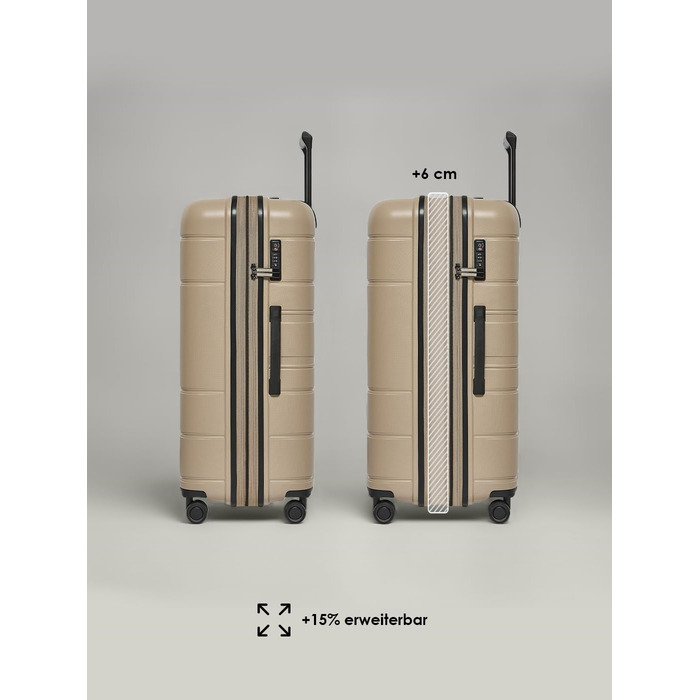 Набір валіз REDOLZ 3 шт. | Розширювані, з TSA-замком, з поліпропілену | Розміри: 6 см, 4 колеса | Beige (Essentials 11)