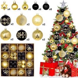 44 штуки новорічних кулі пластикові, прикраси для ялинки, набір кульок для ялинки, персоналізовані новорічні кулі білі та червоні, ялинковий декор, новорічний декор для дому та вулиці білий та червоний (золотий та чорний)