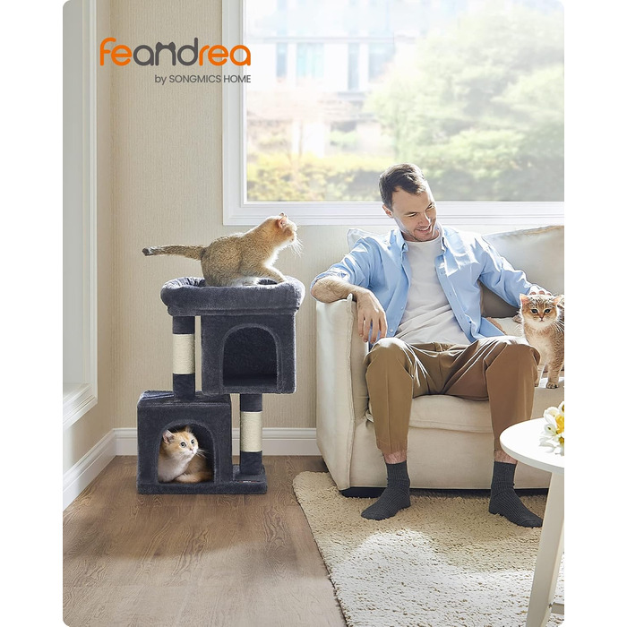 Feandrea Cat Tree Small, 67 cm Cat Tree, Cat House for Kittens up to 3 kg, Large Platform, Sisal Posts, PCT611W01 (Smoke Grey)