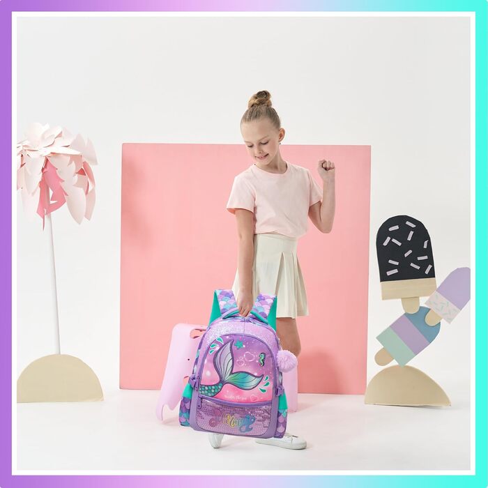 Шкільний рюкзак для дівчинки HTgroce 3 клас. Рюкзак для школи з принтом русалки, колір ліла