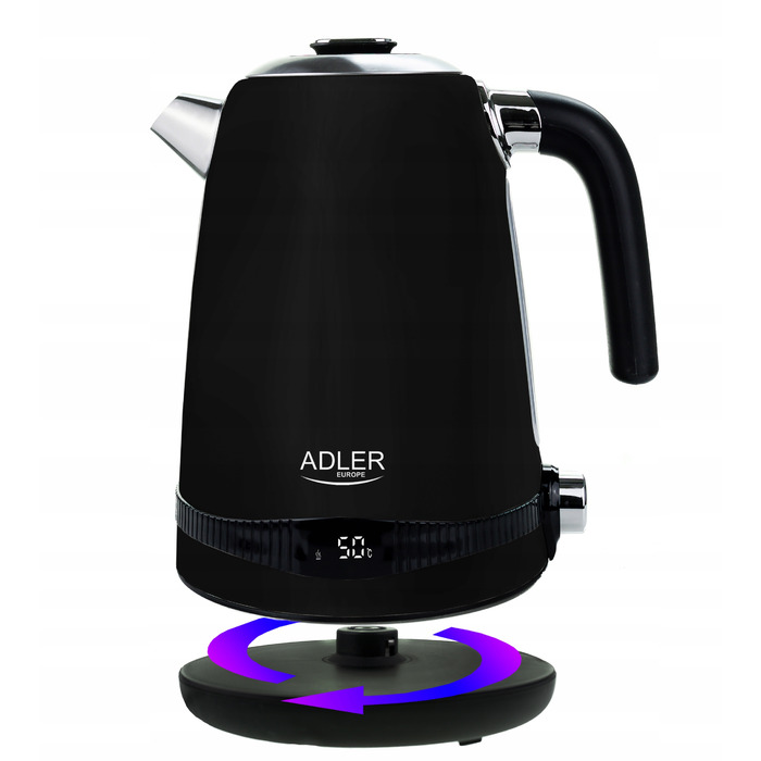 Електричний чайник ADLER AD 1295b, 1,7 л, сталь, LCD-дисплей, регулювання температури