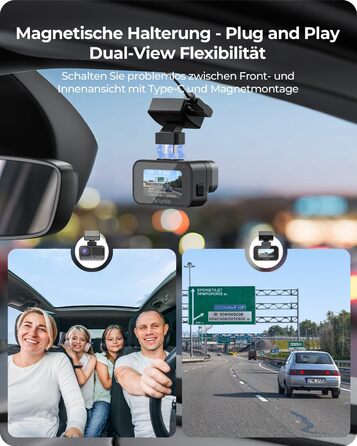 Відеореєстратор Krunia 2K WiFi Mini Dashcam Auto з GPS, CPL, WDR, Нічне Бачення, 24/7, Магнітне кріплення, Superkondensator, 170° Широкий Кут
