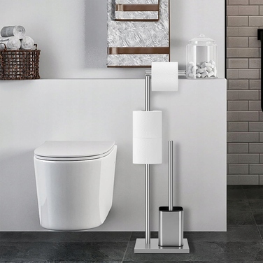 Тримач для туалетного паперу з полицею та йоржиком для унітаза, нержавіюча сталь