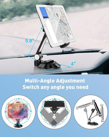 Підставка для планшету та смартфона AboveTEK з присоском – регульована 360° для iPad/смартфонів (4–11 дюймів), авто/стіна/офіс (чорний)