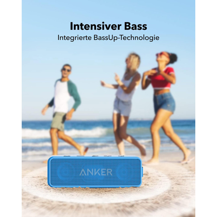 Портативна Bluetooth колонка Anker SoundCore 2, блакитна: потужний звук, глибокий бас, 24 год роботи, водонепроникність IPX7, сумісна з iPhone, Galaxy